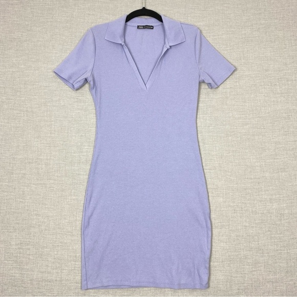 Zara Form Fit Mini Dress with Polo Collar Size Medium Purple - Picture 1 of 10